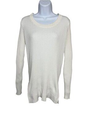 Athleta Lincoln Park Ribbed Knit Tunic Top M Dove White Side Slit Long Sleeve